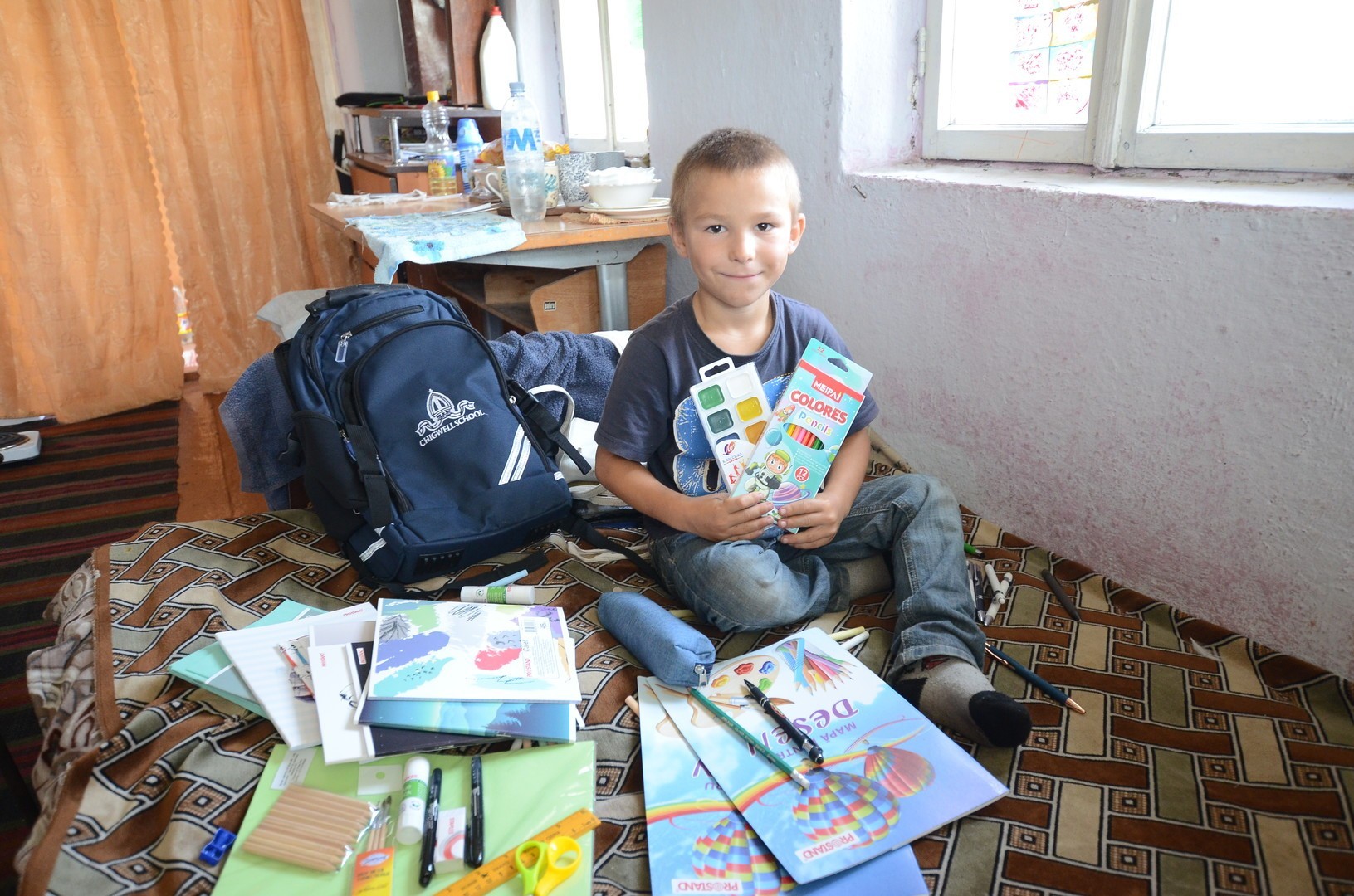 David and his new school supplies